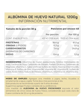 Suplemento Albumina de huevo ProWinner Pronat sabor natural de 1.2 kg