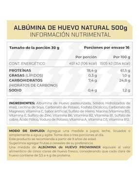 Suplemento Albumina de huevo ProWinner Pronat sabor natural de 500 g