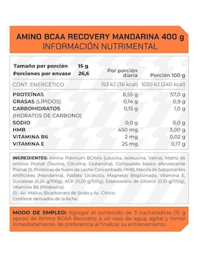 Suplemento Amino BCAA Recovery ProWinner Pronat sabor mandarina de 400 g