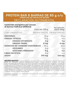 Suplemento Barra nutritiva Protein bar ProWinner caja con 6 piezas
 Pronat sabor chocolate