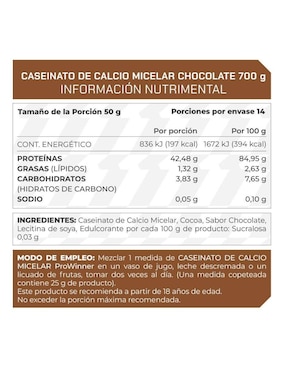 Suplemento Caseinato de calcio micelar ProWinner Pronat sabor chocolate de 700 g
