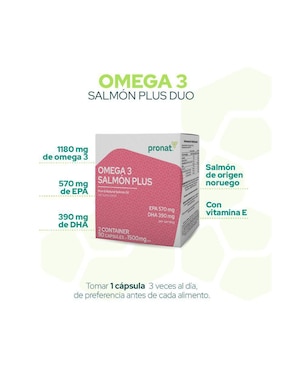 Salmón Plus (Omega 3) DUO Pronat con omega 3, aceite de salmón, dha y epa de 180 cápsulas