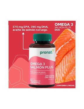 Salmón Plus (Omega 3) DUO Pronat con omega 3, aceite de salmón, dha y epa de 180 cápsulas
