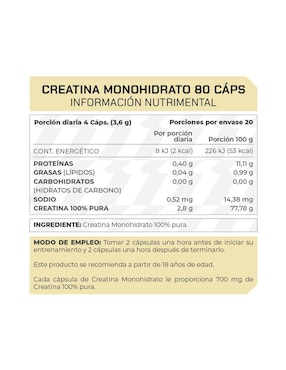 Suplemento Creatina monohidrato ProWinner Prowinner de 80 cápsulas