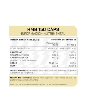 Suplemento HMB (Hidroxil Metil Butirato) Prowinner de 150 cápsulas