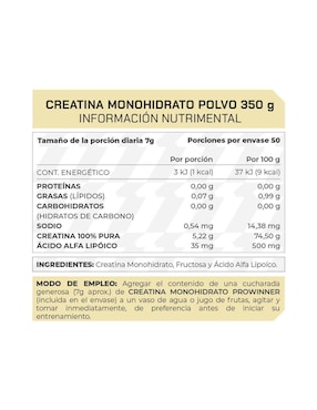Suplemento Creatina monohidrato Prowinner de 350 g