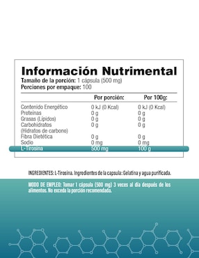 L-Tirosina - S&V - Salud & Vida Mx sabor original de 100 cápsulas