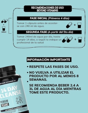 14 Day Colon Cleanse Detox Cascara Sagrada, Probióticos Beyond Vitamins de 28 cápsulas