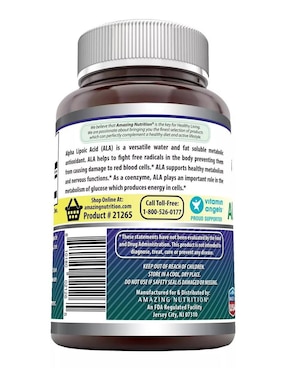 Alpha Lipoic Acid Amazing Nutrition con ácido alfa lipoico sabor natural de 120 cápsulas
