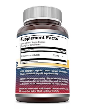 Glutathione Amazing Nutrition con glutatión sabor natural de 60 cápsulas