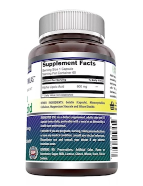 Alpha Lipoic Acid Amazing Nutrition con ácido alfa lipoico sabor natural de 60 cápsulas