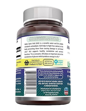Alpha Lipoic Acid Amazing Nutrition con ácido alfa lipoico sabor natural de 60 cápsulas
