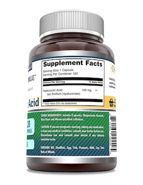 Hyaluronic Acid Amazing Nutrition con ácido hialurónico sabor natural de 120 cápsulas