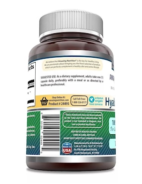Hyaluronic Acid Amazing Nutrition con ácido hialurónico sabor natural de 120 cápsulas