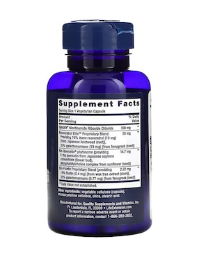NAD + Regenerador celular y Resveratrol Life Extension con ribósido de nicotinamida de 30 cápsulas