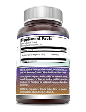 L-Arginine Amazing Nutrition con arginina sabor natural de 120 tabletas