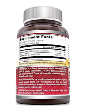 Quercetin Bromelain Amazing Nutrition con quercetina y bromelia sabor natural de 240 cápsulas