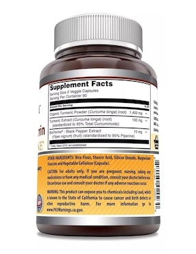 Turmeric Curcuin Amazing Nutrition sabor natural de 180 Cápsulas