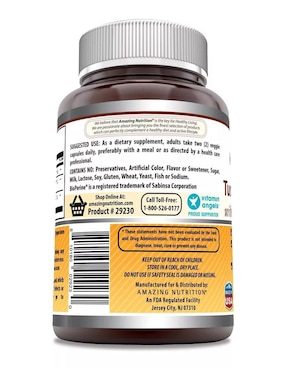 Turmeric Curcuin Amazing Nutrition sabor natural de 180 Cápsulas