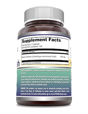 Black Cohosh Amazing Nutrition con cohosh negro sabor natural de 120 cápsulas
