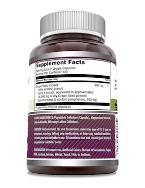 Grape Seed Extract Amazing Nutrition con extracto de semilla de uva sabor natural de 240 cápsulas