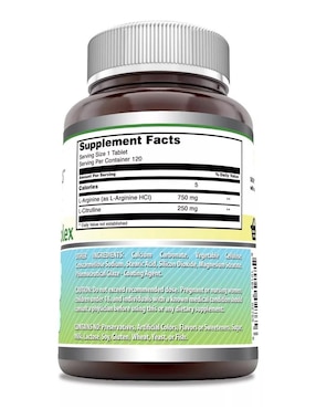 L-Arginine L-Citrulline Amazing Nutrition con l-arginina l-citrulina sabor natural de 120 tabletas