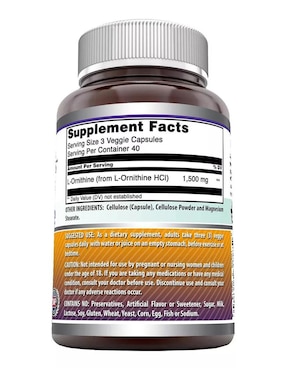 L-Ornithine Amazing Nutrition con l-ornitina sabor natural de 120 cápsulas