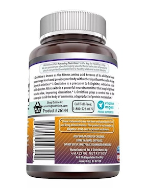 L-Ornithine Amazing Nutrition con l-ornitina sabor natural de 120 cápsulas