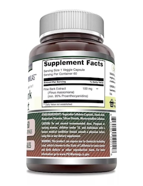 Pine Bark Extract Amazing Nutrition con extracto de corteza de pino sabor natural de 60 cápsulas