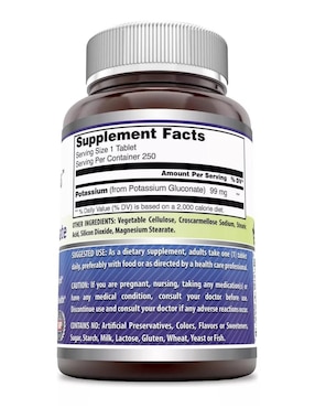 Potassium Gluconate Amazing Nutrition con gluconato de potasio sabor natural de 250 tabletas