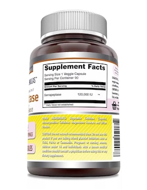 Serrapeptase Amazing Nutrition con serrapeptasa sabor natural de 90 cápsulas