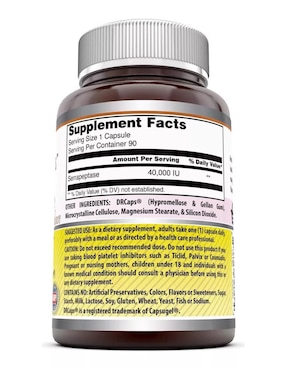 Serrapeptase Amazing Nutrition sabor natural de 90 cápsulas