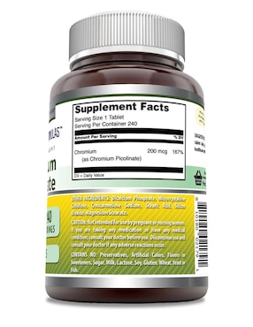 Chromium Picolinate Amazing Nutrition con picolinato de cromo sabor natural de 240 tabletas