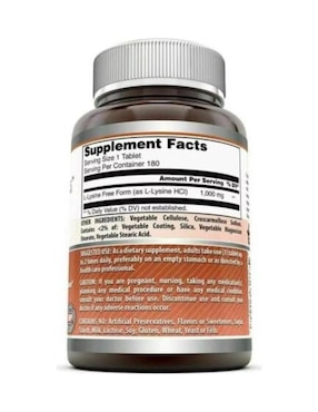 L-Lysine Amazing Nutrition con lisina sabor natural de 180 tabletas