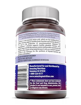 L-Tyrosine Amazing Nutrition con tirosina sabor natural de 180 Cápsulas