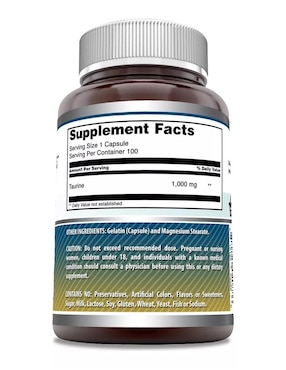 Taurine Amazing Nutrition con taurina sabor natural de 100 cápsulas