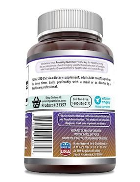 L-Arginine 500 mg Amazing Nutrition con arginina sabor natural de 250 cápsulas