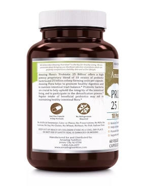 Flora Probiotic Probioticos Amazing Nutrition con 25 billones de próbioticos sabor natural de 60 cápsulas
