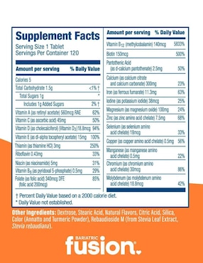 Multivitamin Complete Chewable Bariatric Fusion sabor naranja de 120 tabletas