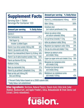 Multivitamin Complete Chewable Bariatric Fusion sabor fresa de 120 tabletas