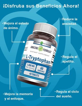 Tryptophan Amazing Nutrition con triptófano sabor natural de 60 tabletas