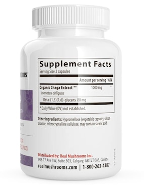 Salud Digestiva Real Mushrooms con chaga sabor natural de 300 cápsulas