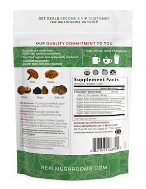 5 Defenders Real Mushrooms con hongos cola de pavo reishi maitake shiitake y chaga sabor natural de 45 g