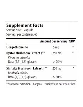 Ergotionenine Real Mushrooms con ergotioneína sabor natural de 60 cápsulas