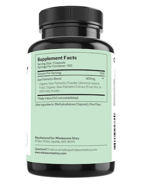 Saw Palmetto Wholesome Story sabor natural de 100 cápsulas
