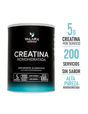 Creatina Monohidratada Alta Pureza Suplemento Deportivo en Polvo Sin Azucar Valara Nutrition de 1 kg