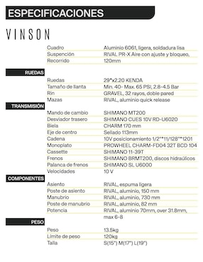 Bicicleta de montaña Gravel rodada 29 Vinson unisex
