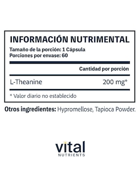 Suplemento alimenticio Vital Nutrients con l-teanina de 60 cápsulas