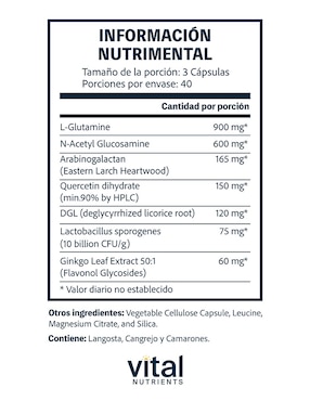 Gi Repair Nutrients Vital Nutrients con glucosamina de 120 cápsulas