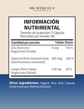 Zinc + Selenio Dr. Mercola con zinc de 90 cápsulas